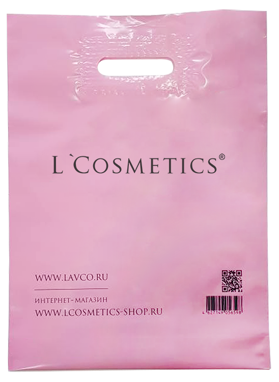 Розовый пакет из ПВД L'Cosmetics с ручками (с печатью лого L'Cosmetics)